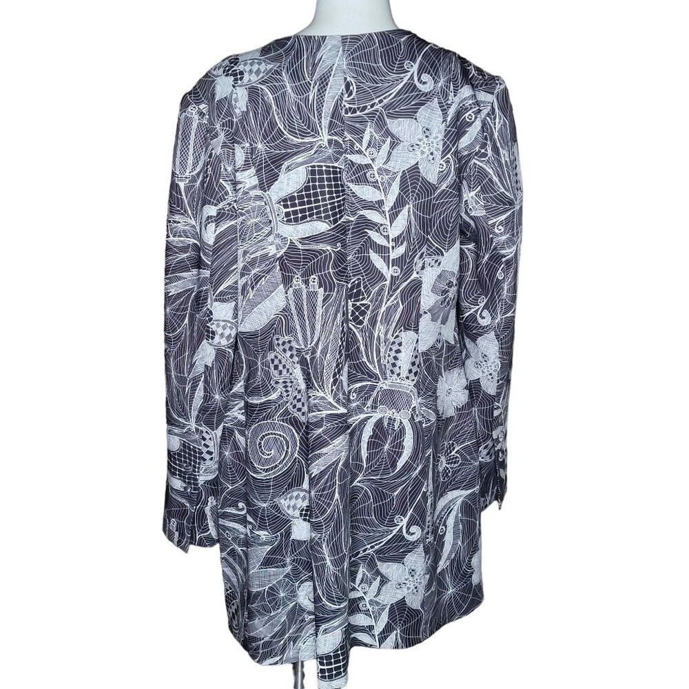 Angelys Balek Jacket 10 Black White Silk Blend Beetle Floral Open Front Gothic - Picture 8 of 8